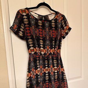 Dee Elle 'Milly' Chiffon Skater Dress (Red/Black Geometric Design - Size XS)